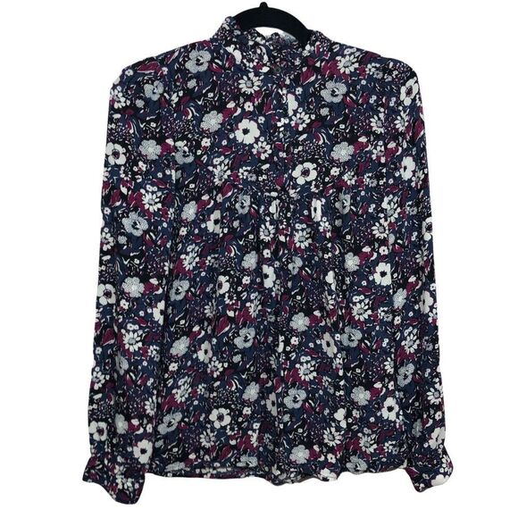 GAP Tops - Gap Floral Blouse with Ruffled Neck and Long Sleeves